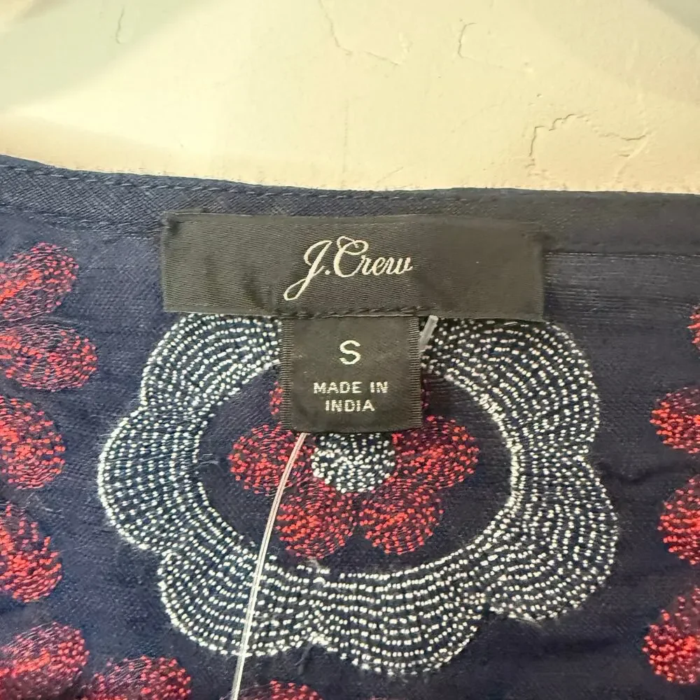 J. Crew‎ Embroidered Beach Tunic Dress NEW Navy Red White Small Linen Cotton
